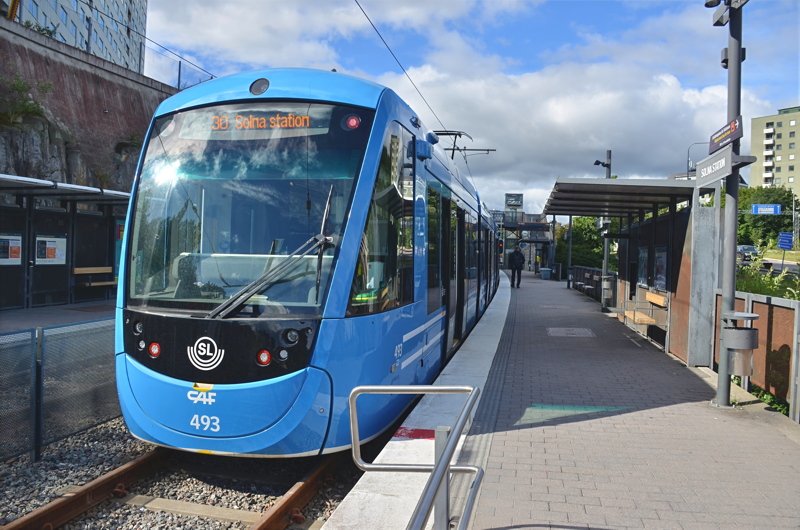 4 - A CAF Urbos AXL tram operated by Storstockholms Lokaltrafik (SL) at a station in Stockholm